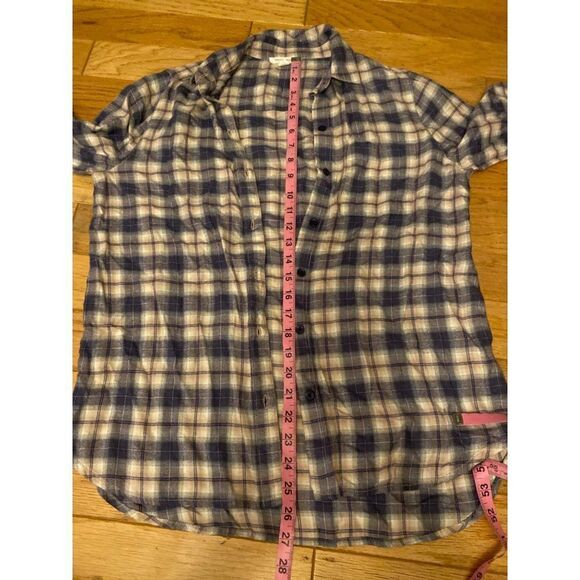 BeachLunchLounge women's soft plaid button down collared long sleeve shirt sz S - Picture 6 of 9